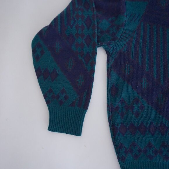 Vintage Sir William Teal Navy Textured Knit Retro Eclectic Grandpa Sweater XL - Picture 8 of 9